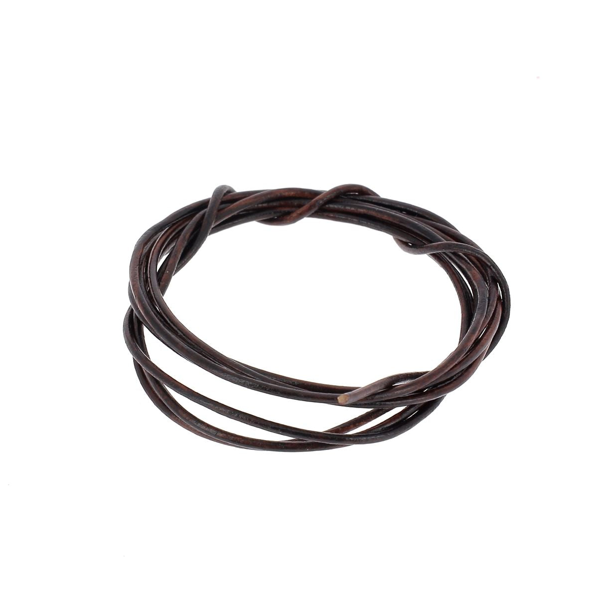 Lacets en cuir teinté rond de 1mm de marque Deco Cuir, couleur chocolat, visibles sur fond neutre.