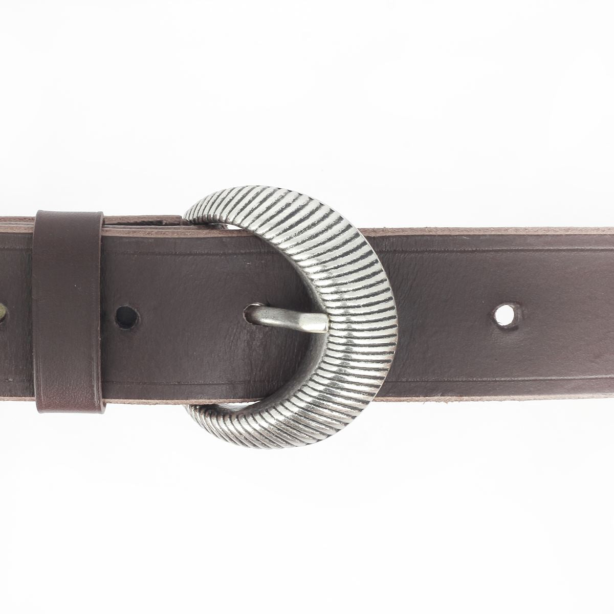 Boucle de ceinture SUN en bouclerie, finition métallique, avec boucle rectangulaire pour ceinture en cuir ou tissu.