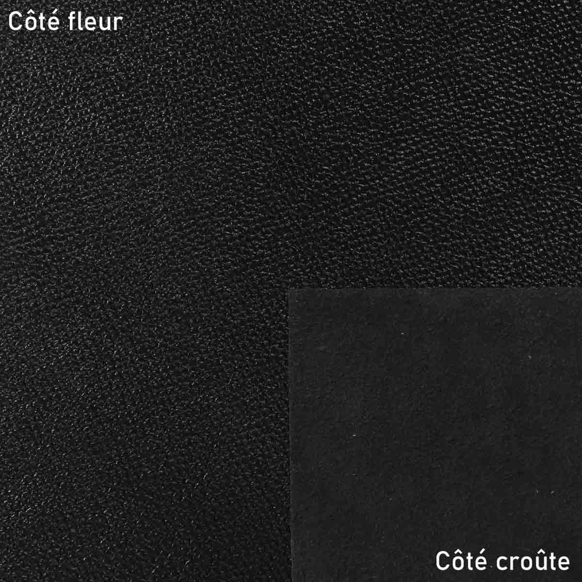 Morceau de cuir de veau noir Kenya, pièce de cuir authentique pour artisanat ou maroquinerie, présenté sur fond neutre.