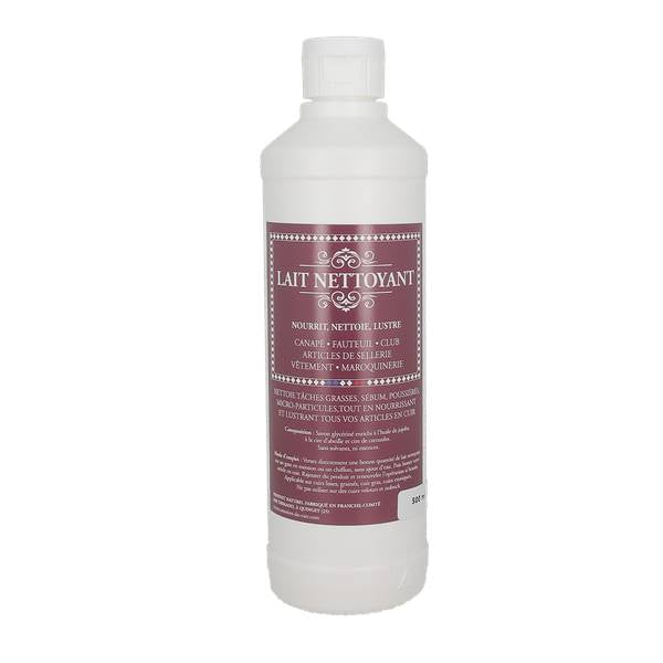 Lait nettoyant Trimadel pour cuir, 500 ml, nettoie, nourrit et lustré les surfaces en cuir, visible dans l'image.