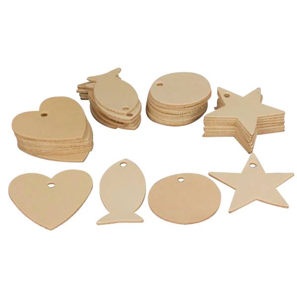Lot de 40 découpes en cuir naturel pour grands porte-clés à personnaliser, fabriquées par Deco Cuir.