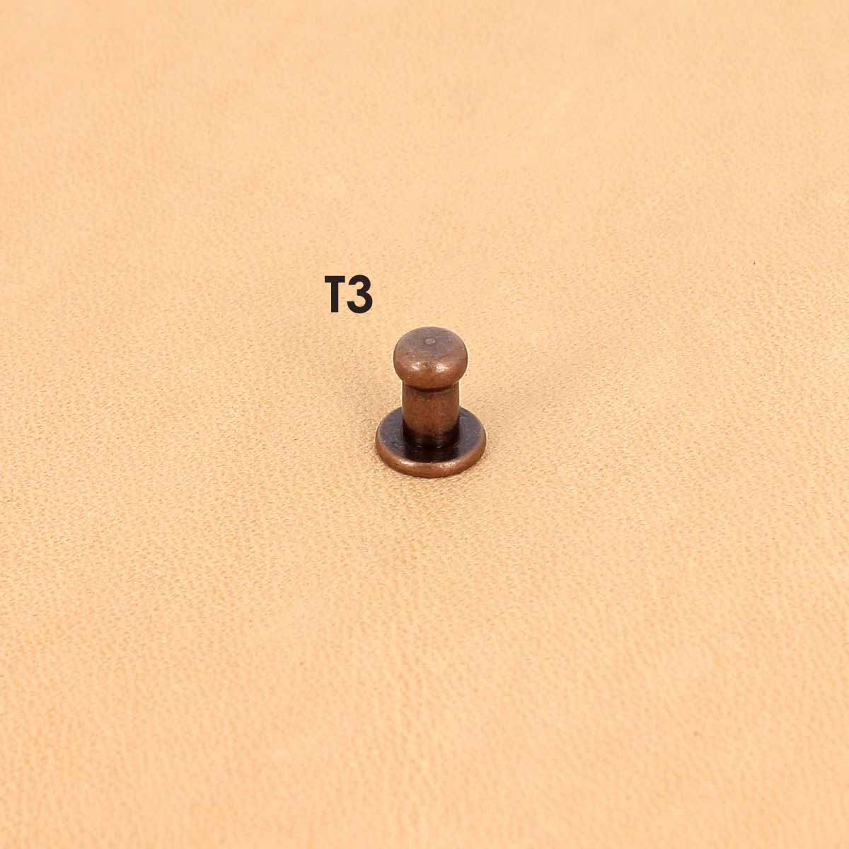 Lot de boutons de col à vis T3 en vieux cuivre avec vis de 3x5mm, accessoires pour cuir, marque Deco Cuir.