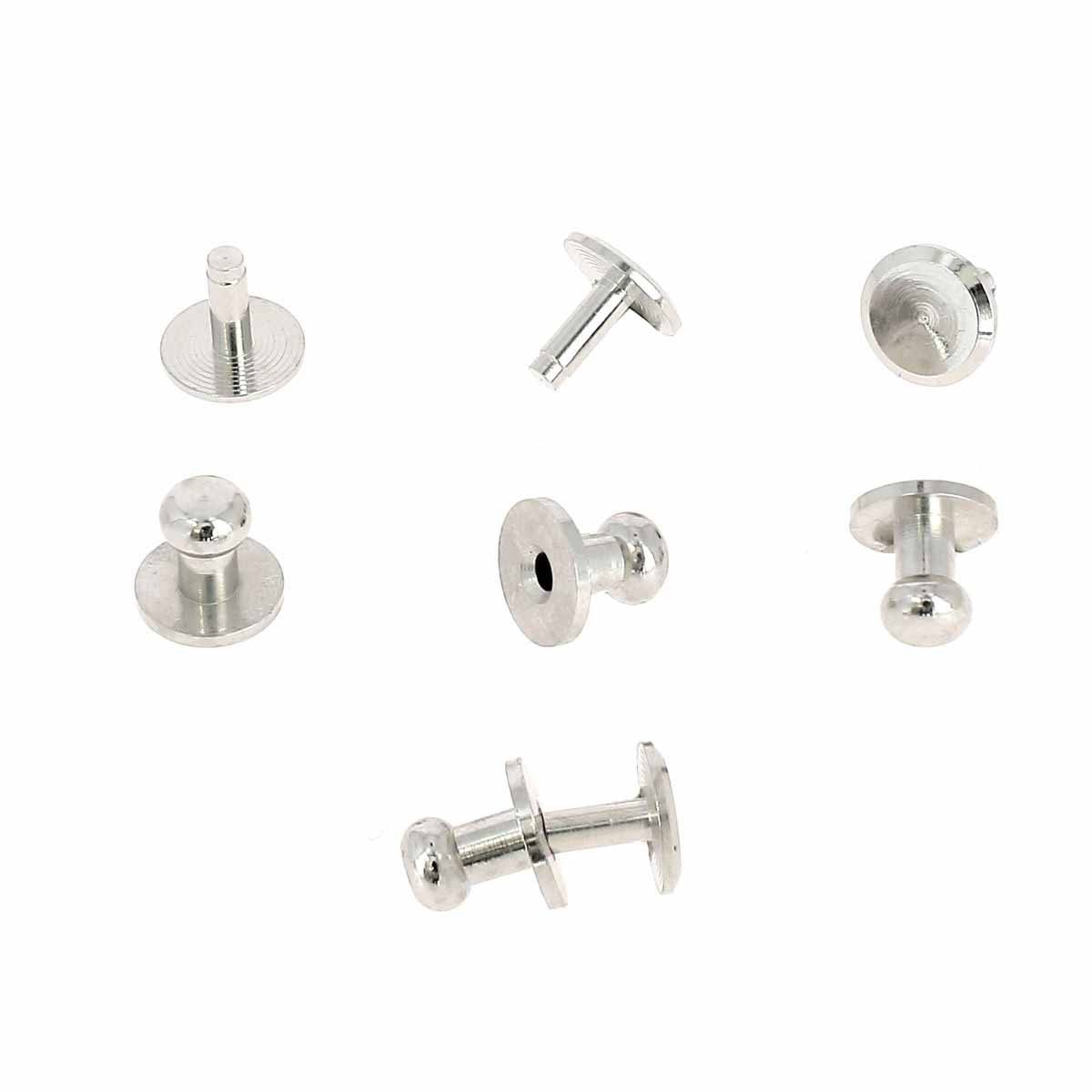 Lot de boutons de col à frapper T1 avec pieds en nickel, accessoires pour décoration de cuir, fabriqué par Deco Cuir.
