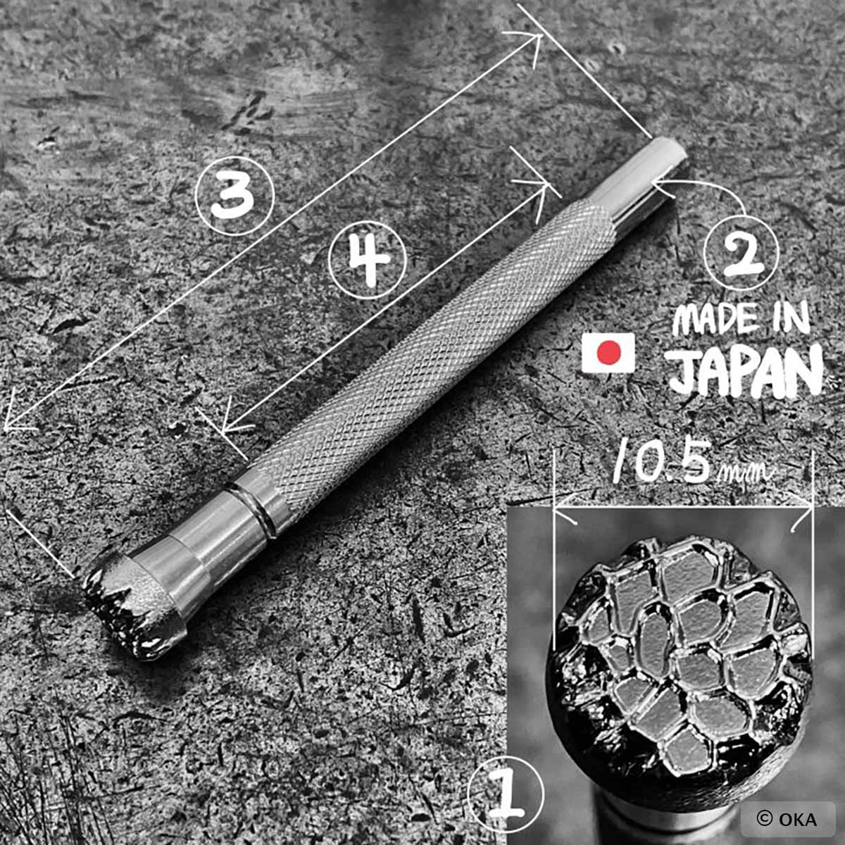 Matoir sur manche Oka avec texture roche mate de 10,5 mm, outil robuste pour travaux de finition.