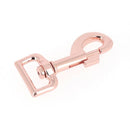 Mousqueton tournant à tirette en or rose avec fil épais, boucle en bouclerie pour fixation sécurisée, dimensions 81x25 mm
