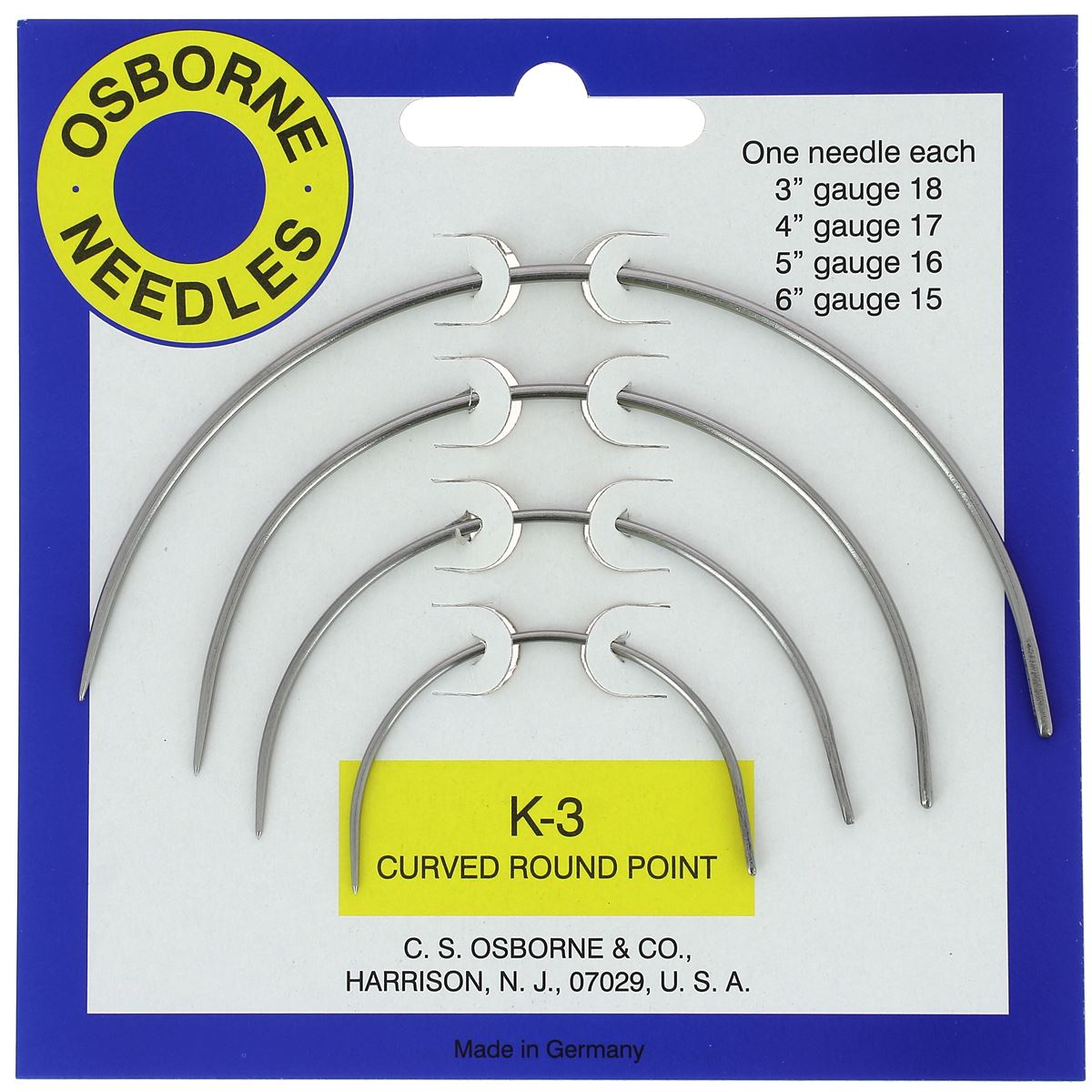 Lot de 4 aiguilles courbes Osborne pour coudre le cuir, accessoire de mercerie, avec pointes fines adaptées au cuir.