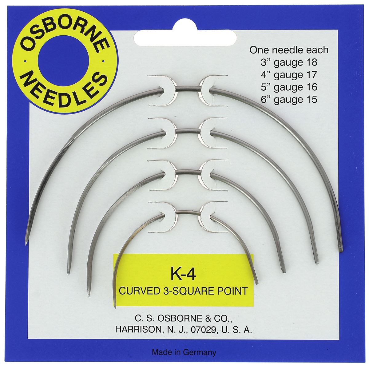Lot de 4 aiguilles courbes Osborne pour coudre le cuir, pointe triangle, outil de mercerie pour couture en cuir.