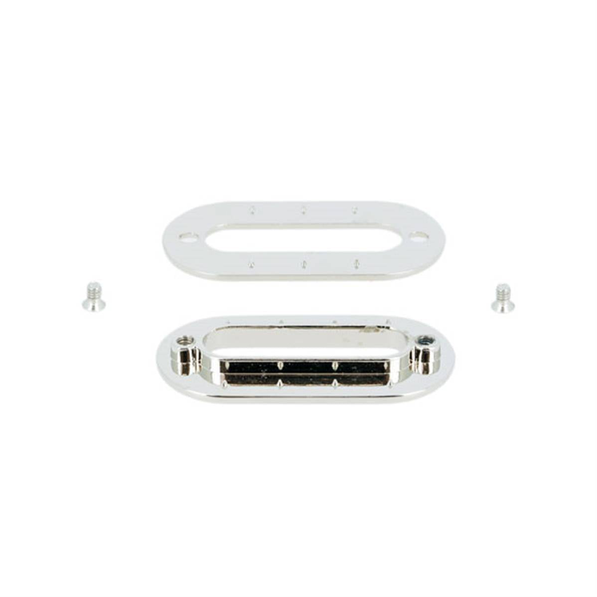 Oeillet ovale à visser nickelé, accessoire pour fixation, avec forme ovale et surface brillante en métal.