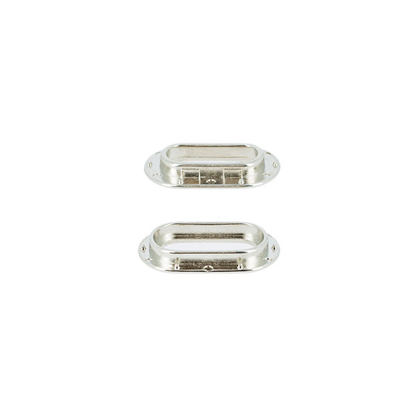 Oeillet ovale à sertir NICKELE de 20x6,5 mm, accessoire pour fixation, en métal avec finition chromée brillante.