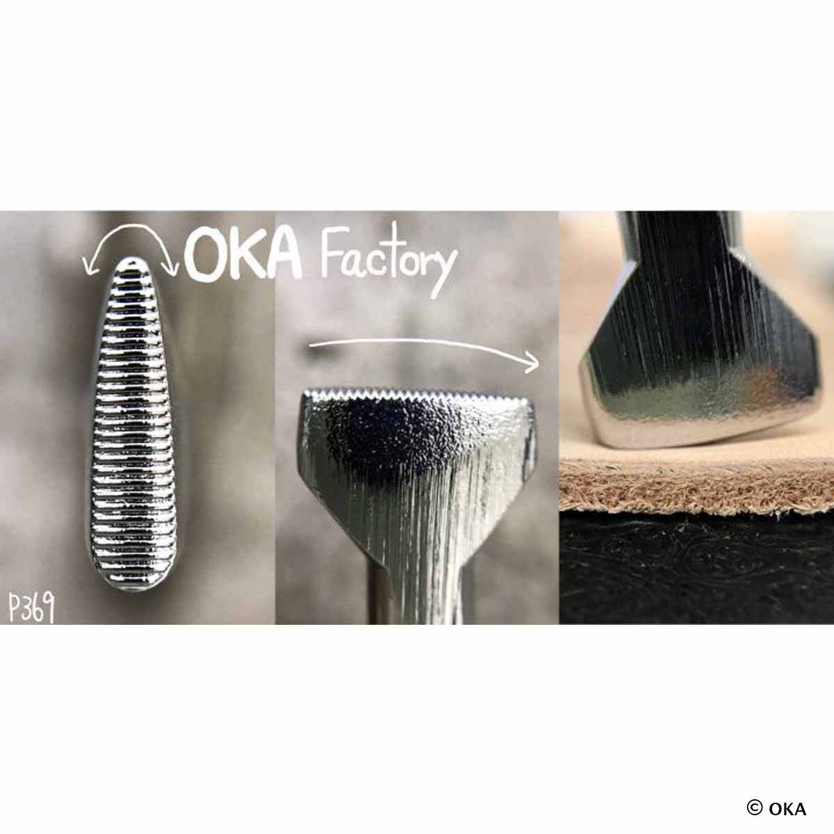 Matoir sur manche Oka avec empreinte horizontale striée de 3,5 mm, outil de menuiserie pour finition précise.