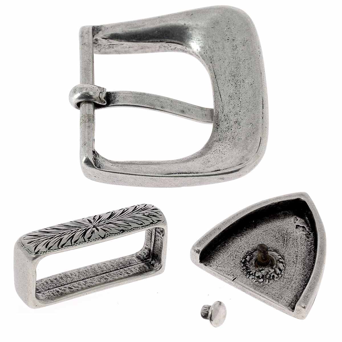 Boucle de ceinture mexicaine PAZ en argent vieilli, 30 mm, bouclerie élégante pour ceinture artisanale.