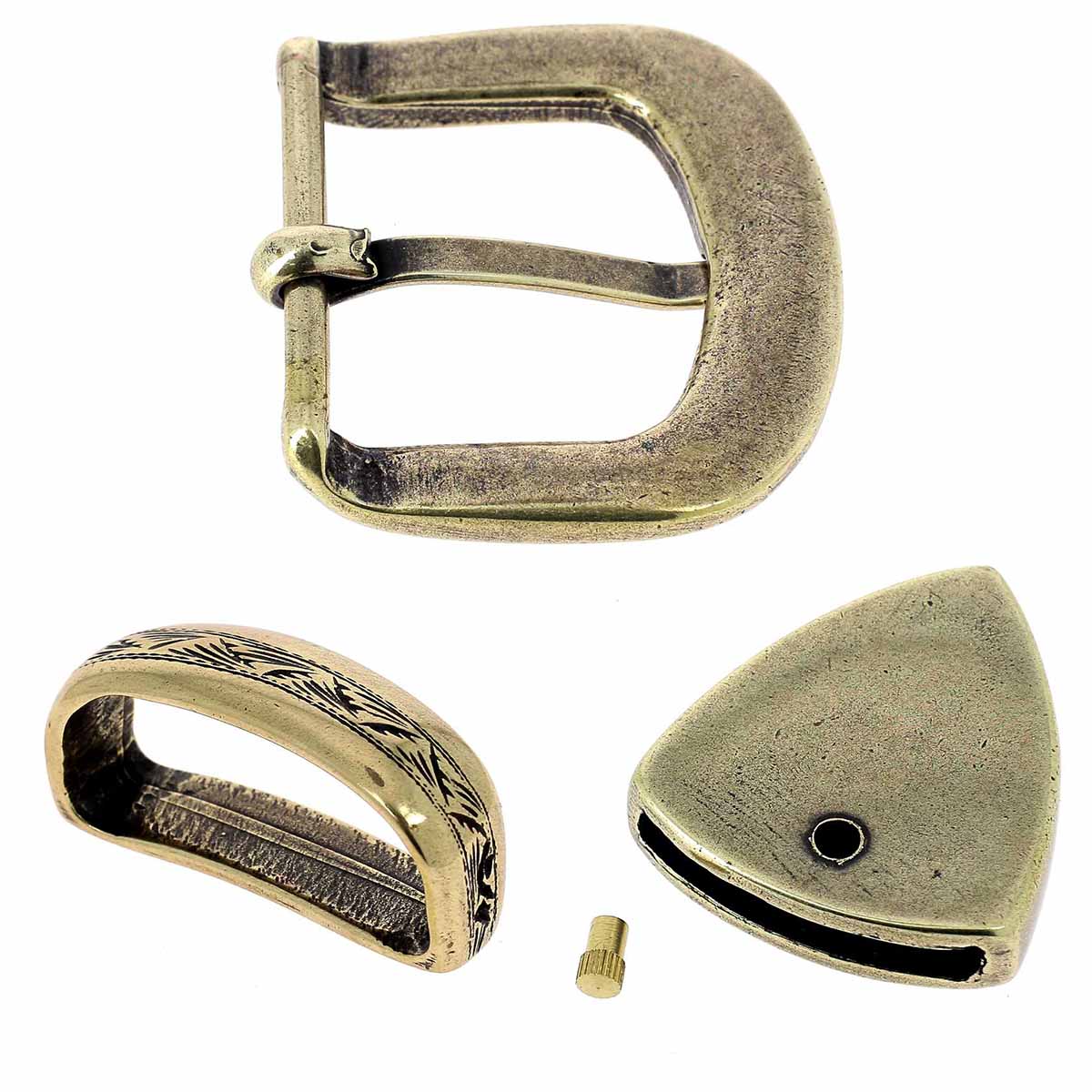 Boucle de ceinture mexicaine VIC en laiton vieilli, 30 mm, pour ensemble de bouclerie de style artisanal.