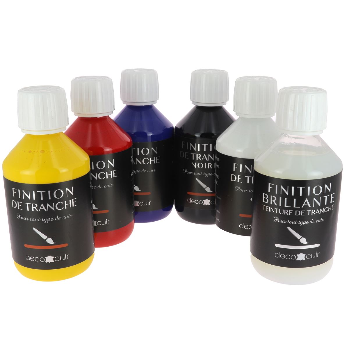 Lot de 6 teintures Deco Cuir pour tranches en couleurs primaires, 250ml, idéal pour finition de cuir et cuir synthétique.