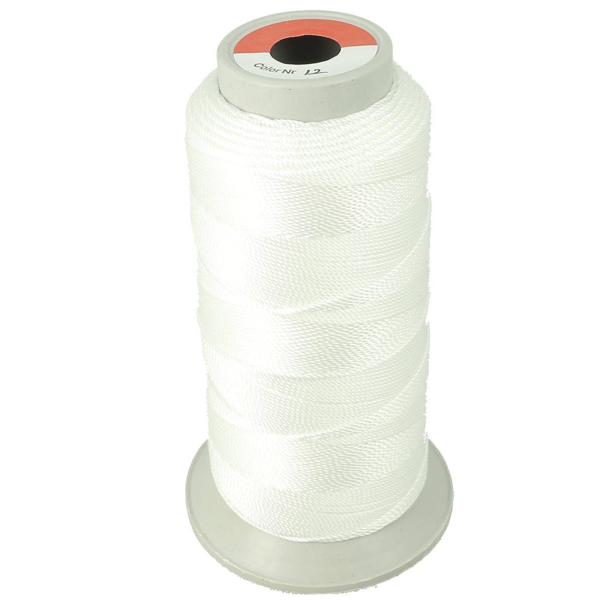 Bobine de fil polyester retors N° 8 de 200 mètres, mercerie, couleur blanche, pour couture et bricolage.