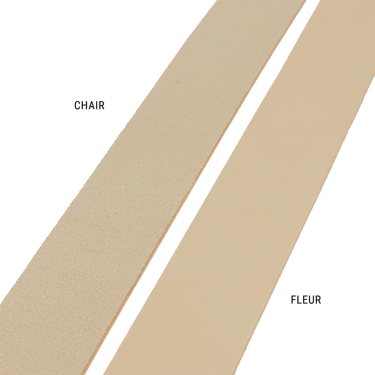 Lanière en cuir de collet naturel tannage végétal, 3,4mm d'épaisseur, fabriquée par Deco Cuir, vue en gros plan.