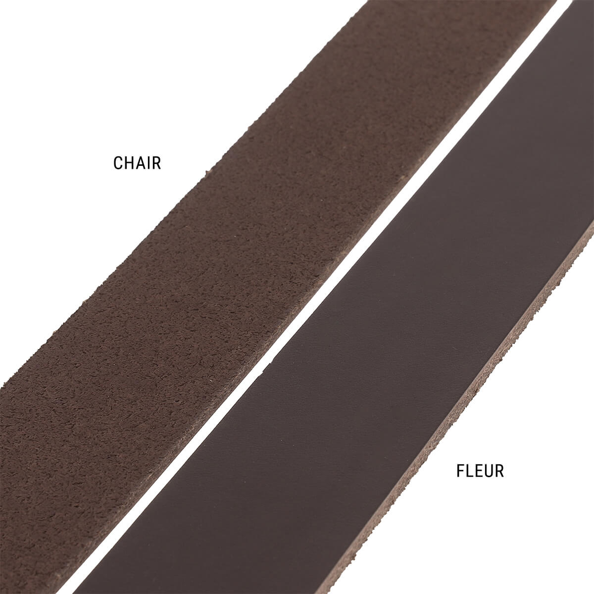 Lanière en cuir de collet tannage végétal marron chocolat, épaisseur 3,4 mm, fabriquée par Deco Cuir.
