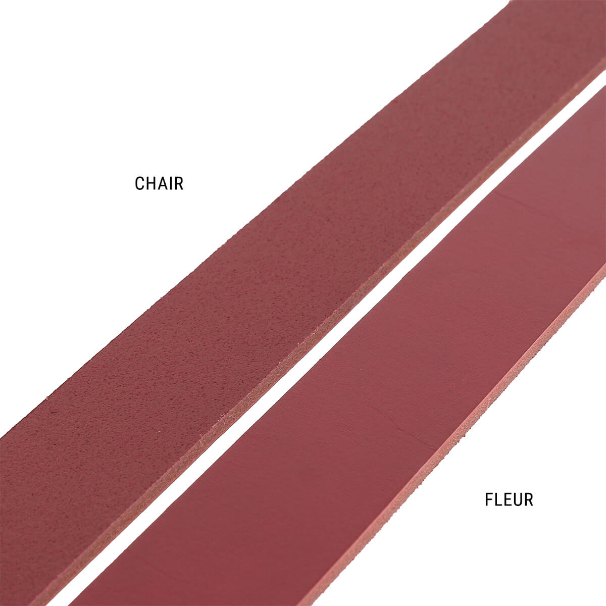 Lanière en cuir de collet tannage végétal rouge foncé, 3,4 mm d'épaisseur, fabriquée par Deco Cuir.