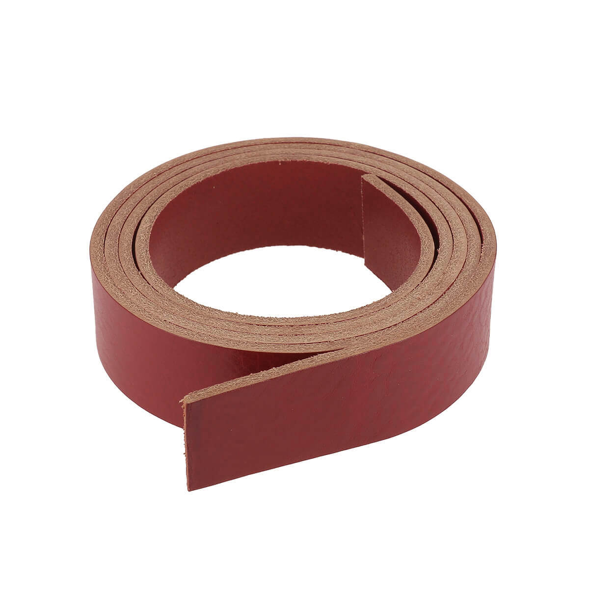 Lanière en cuir de collet rouge carmin, tannage végétal, nourri et foulonné, de 3,4 mm d'épaisseur, par Deco Cuir.