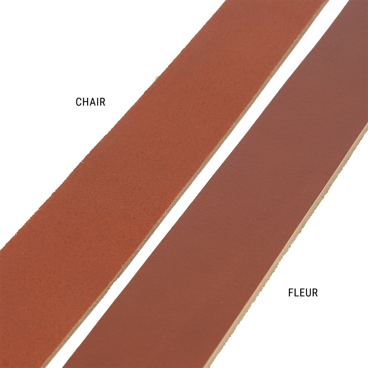 Lanière en cuir de collet nourri et foulonné, tannage végétal, couleur marron cuero, épaisseur 3,4 mm, par Deco Cuir.
