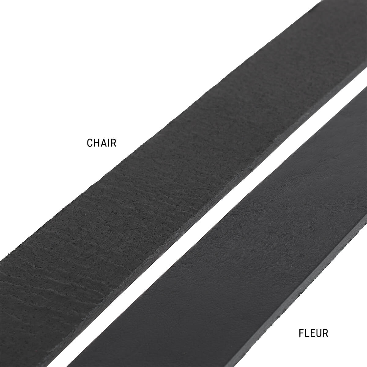 Lanière en cuir de collet noir, tannage végétal, nourri et foulonné, épaisseur 3,4 mm, marque Deco Cuir.