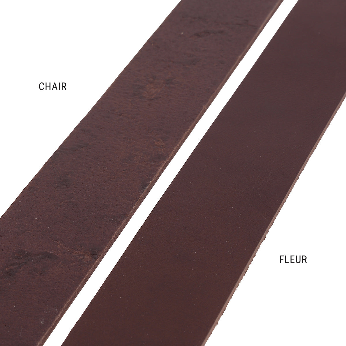 Échantillon de lanière de cuir de collet marron nourri, finition lisse, de la marque Deco Cuir, pour accessoires ou maroquinerie.