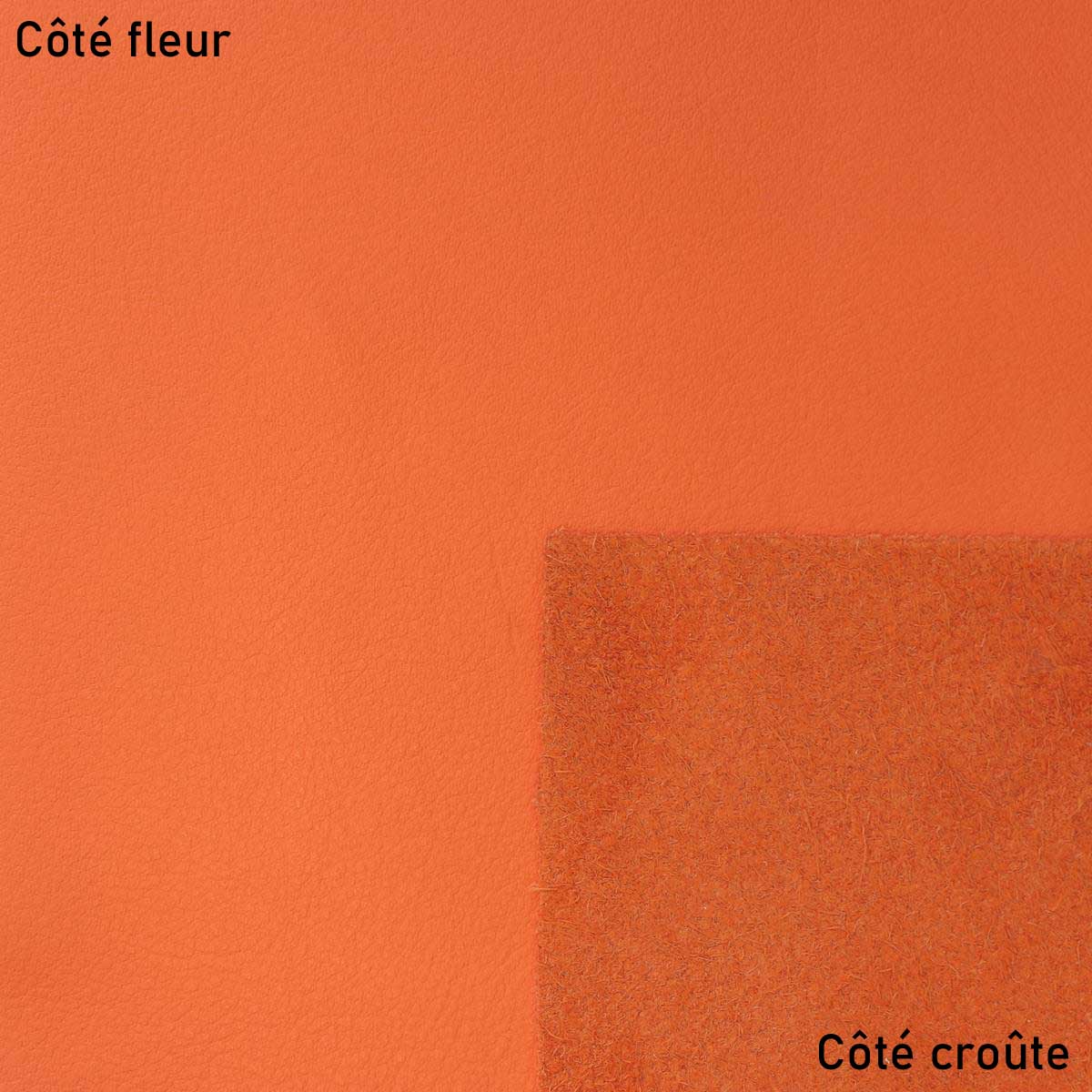 Morceau de cuir orange SWEET 2, pour artisanat ou confection, vue en gros plan avec texture et finition visibles.