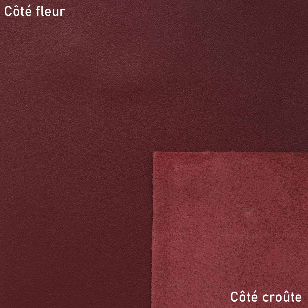 Morceau de cuir SWEET 2 de couleur Bordeaux, texture souple, idéal pour création de maroquinerie ou couture.