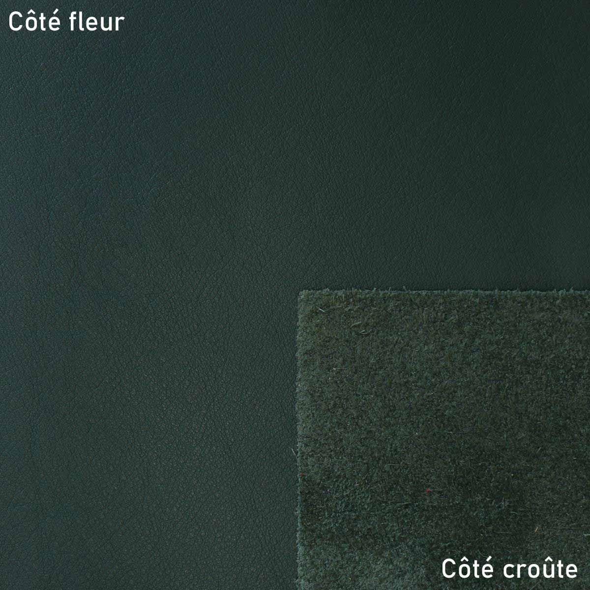 Morceau de peau de cuir de vachette SWEET 2 en vert anglais, texture naturelle et finition lisse pour artisanat ou maroquinerie.
