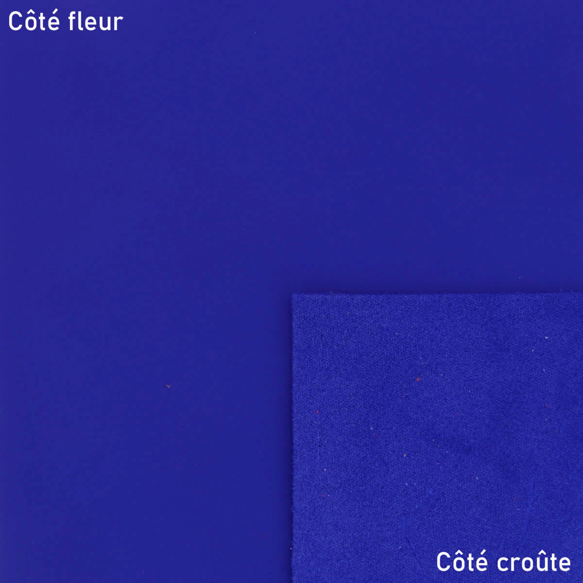 Peau de cuir de veau SATINLYS bleue, texture satinée, pour projets de maroquinerie ou couture, image rapprochée.