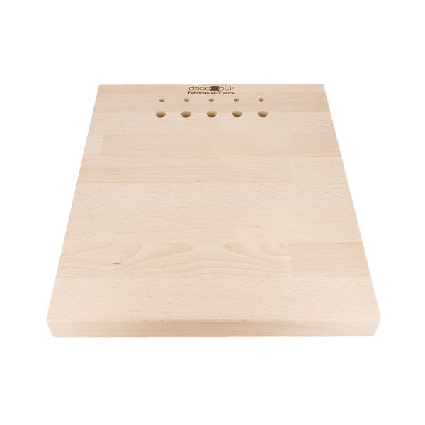 Support en bois pour presse d'établi avec trous de rangement pour jeux de pose, outil Deco Cuir, accessoire d'atelier robuste.