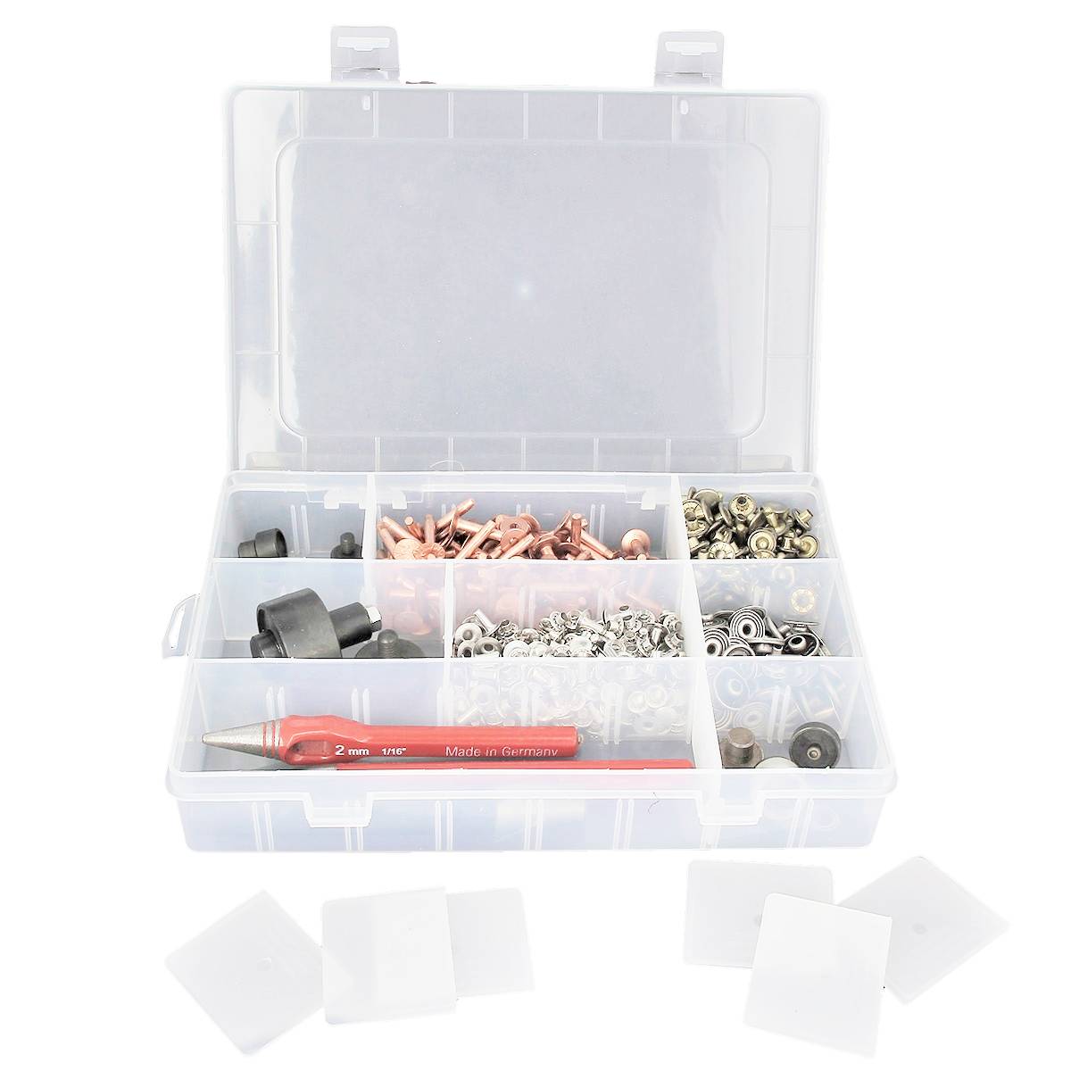 Boîte de rangement en plastique avec séparateurs amovibles, outil pratique pour organiser petits objets et accessoires.