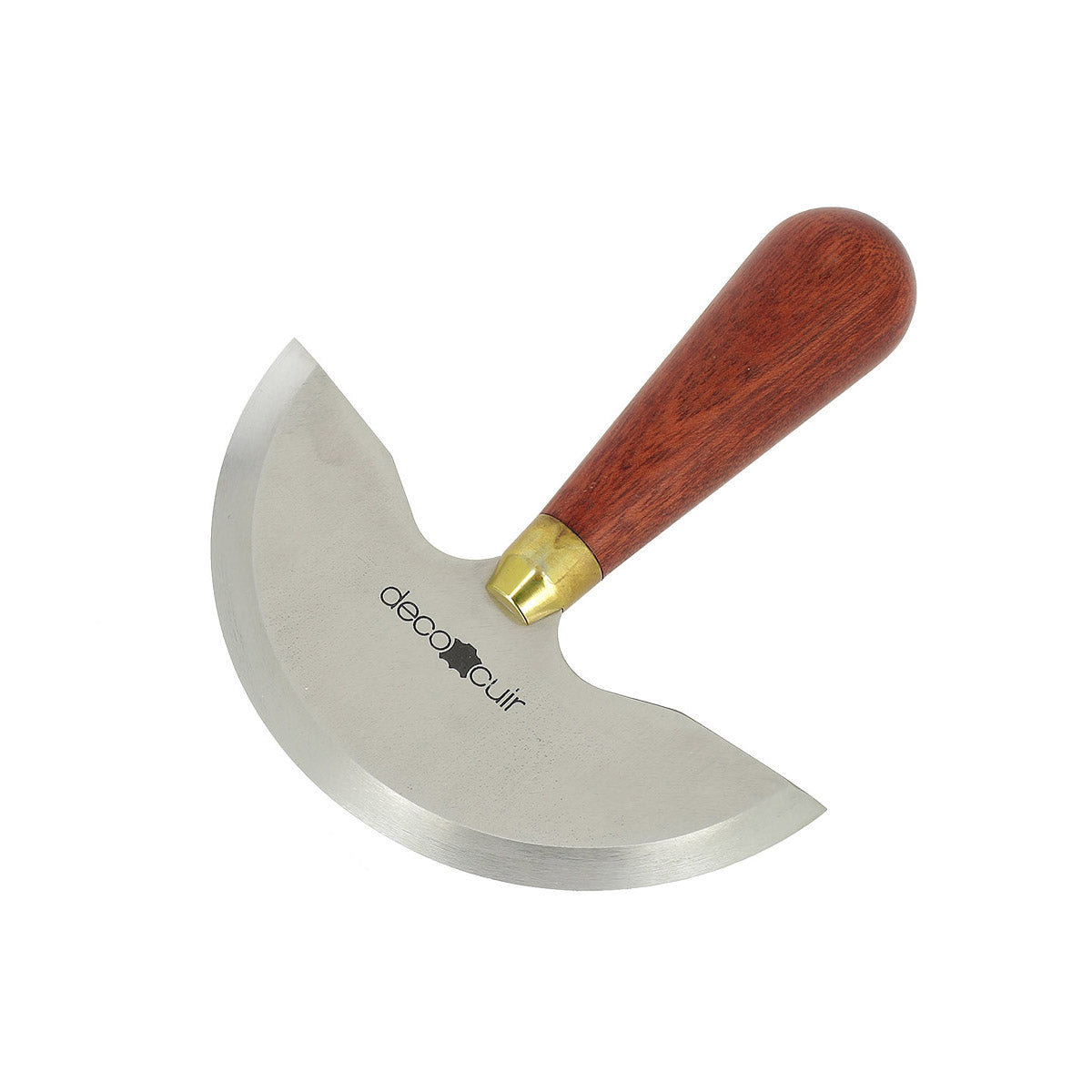 Couteau à pied demi-lune Deco Cuir de 120 mm, outil de coupe pour cuir, avec lame en acier robuste et manche ergonomique.