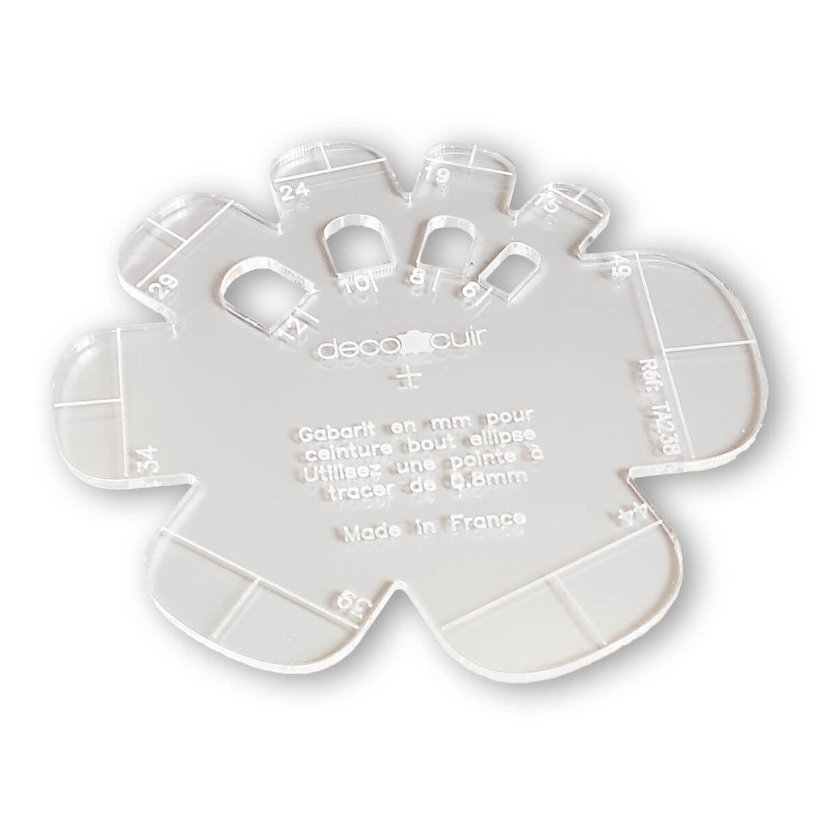 Pack de 3 gabarits Deco Cuir pour bouts de ceinture ronds, ovals et ogives en mm, outil de couture et maroquinerie