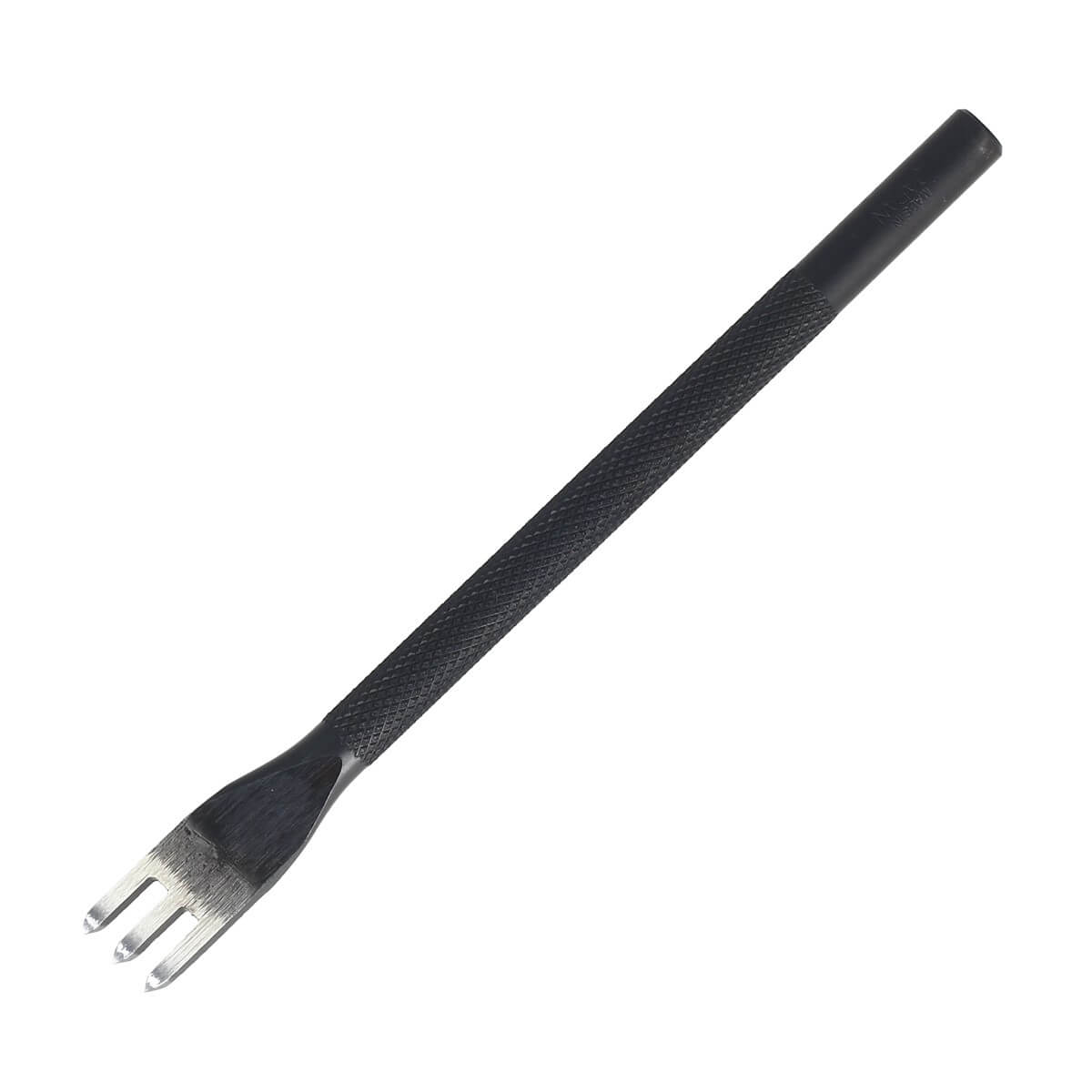 Griffe à frapper Oka avec pointe diamant, entraxe 4 mm, outil pour travaux précis, visible avec manche en bois et pointe en acier.