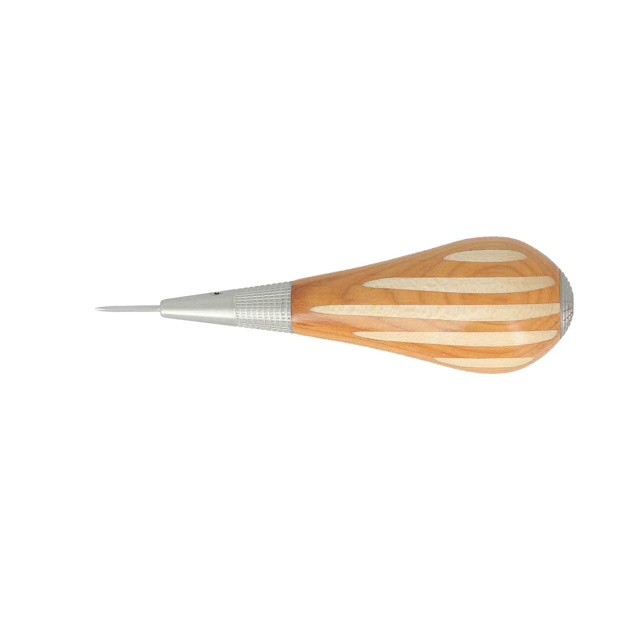 Aiguille à pinces petite maroquinerie Jérôme David, outil de 1,5 mm avec manche en if, pour travaux précis en maroquinerie.