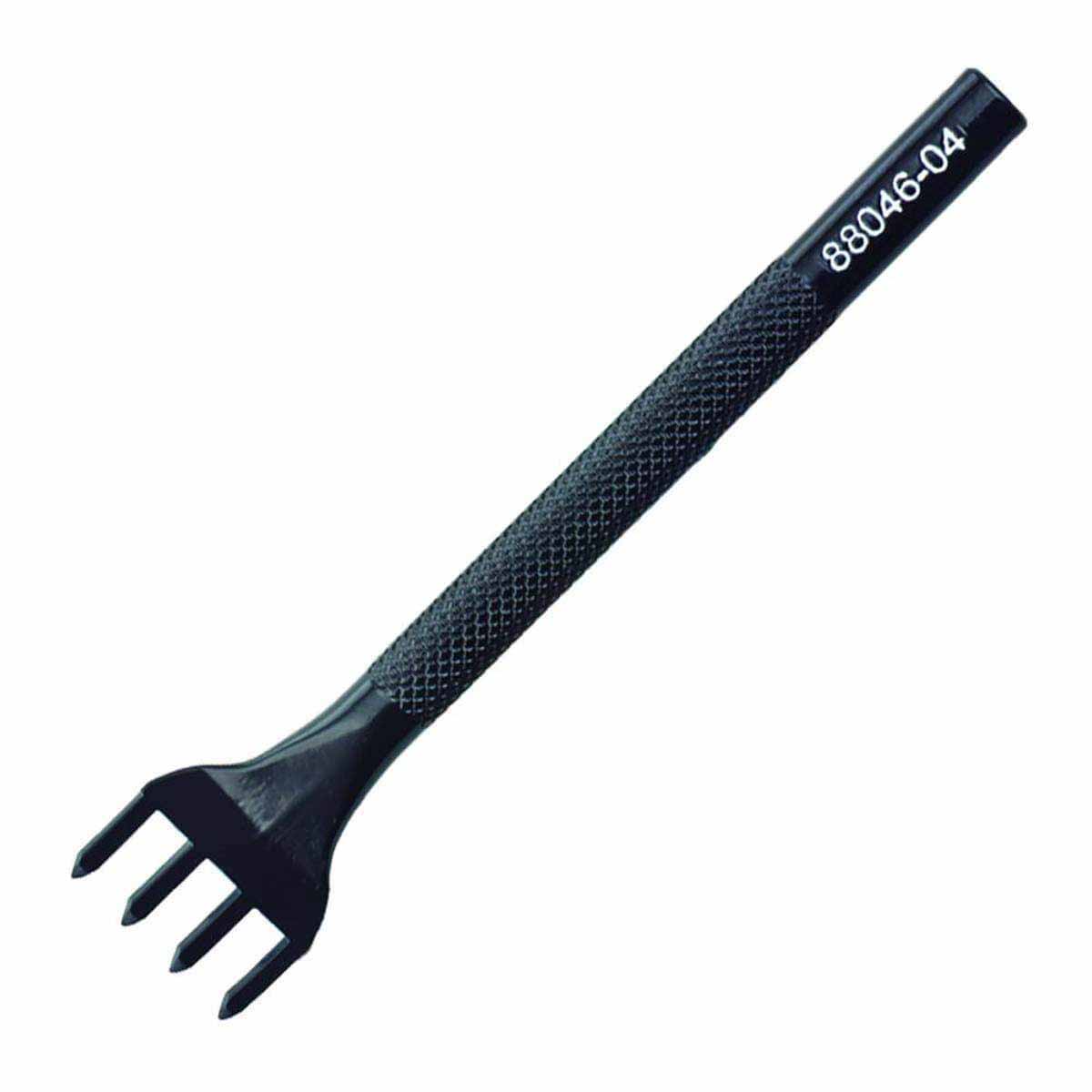 Outil griffes à frapper avec pointe diamant, 4 points, entraxe 6,40 mm, en métal solide pour travaux précis.