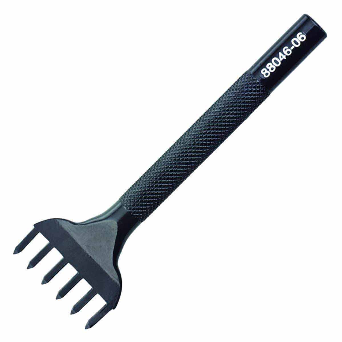 Griffe à frapper avec pointe diamant, entraxe 6,40 mm, outil de précision pour travaux de couture ou artisanat.