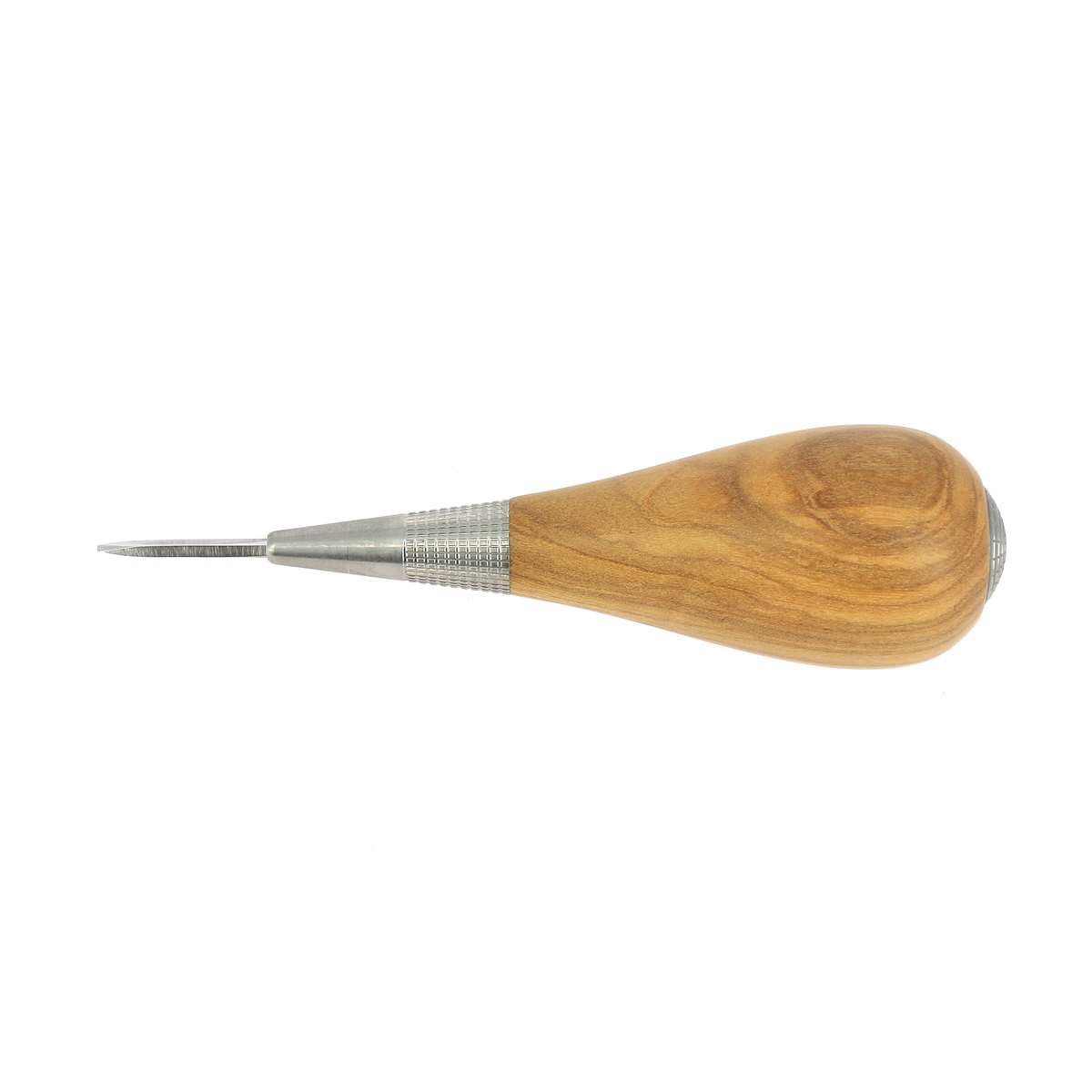 Alêne aux pinces petite sellier Jérôme David, outil de 2,5mm avec manche en olivier, pour travaux de maroquinerie.
