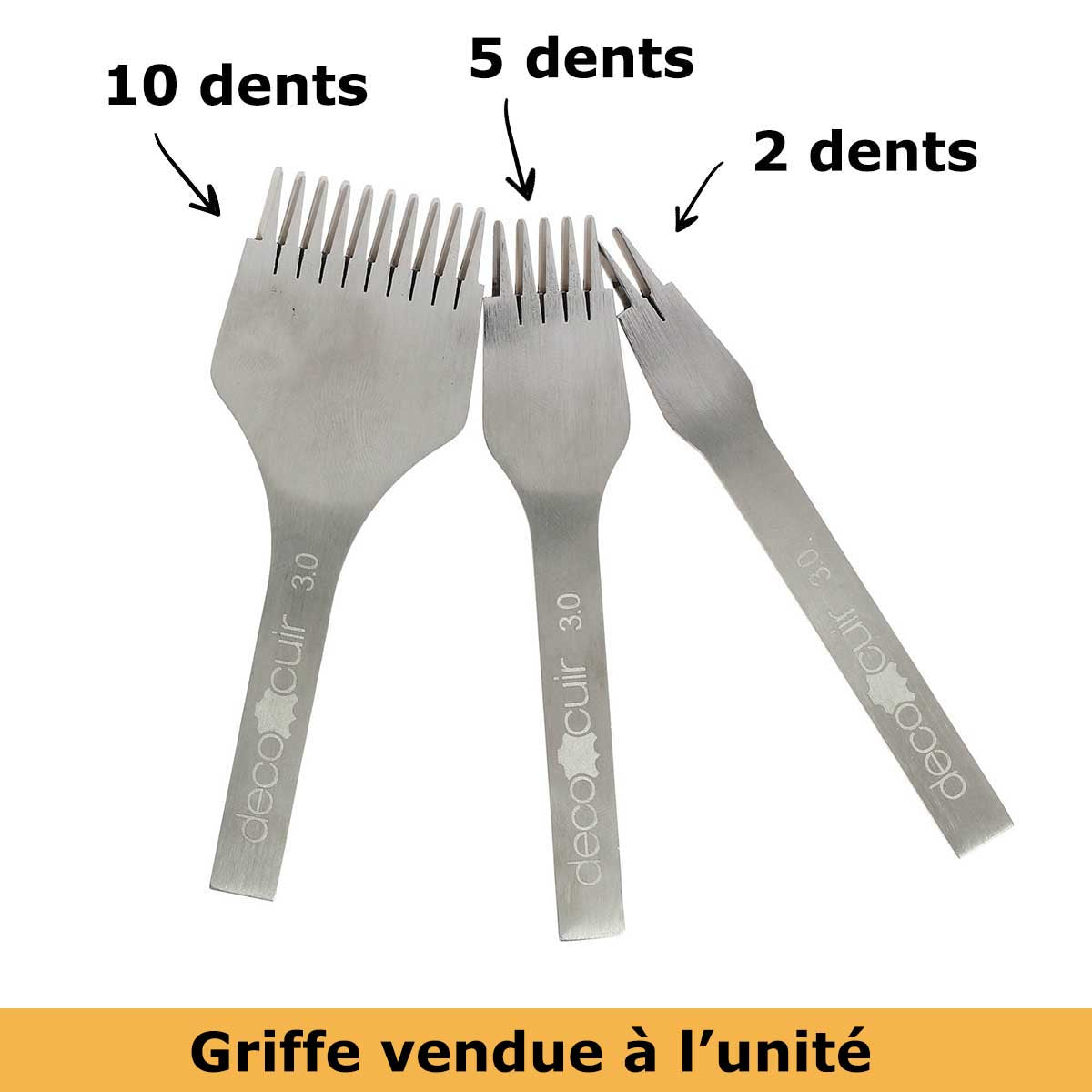Outil de frappe de précision Deco Cuir, griffes pour travailler le cuir avec précision, image montrant la griffes en acier.