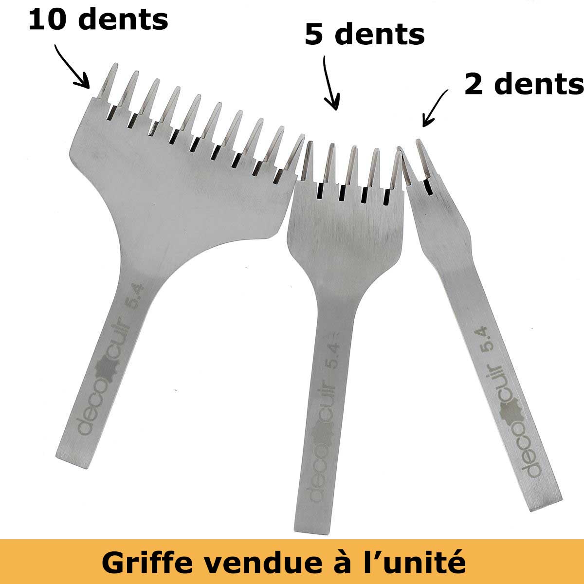 Griffe à frapper de précision Deco Cuir pour outils de maroquinerie, montrant la pointe en acier pour travaux précis.