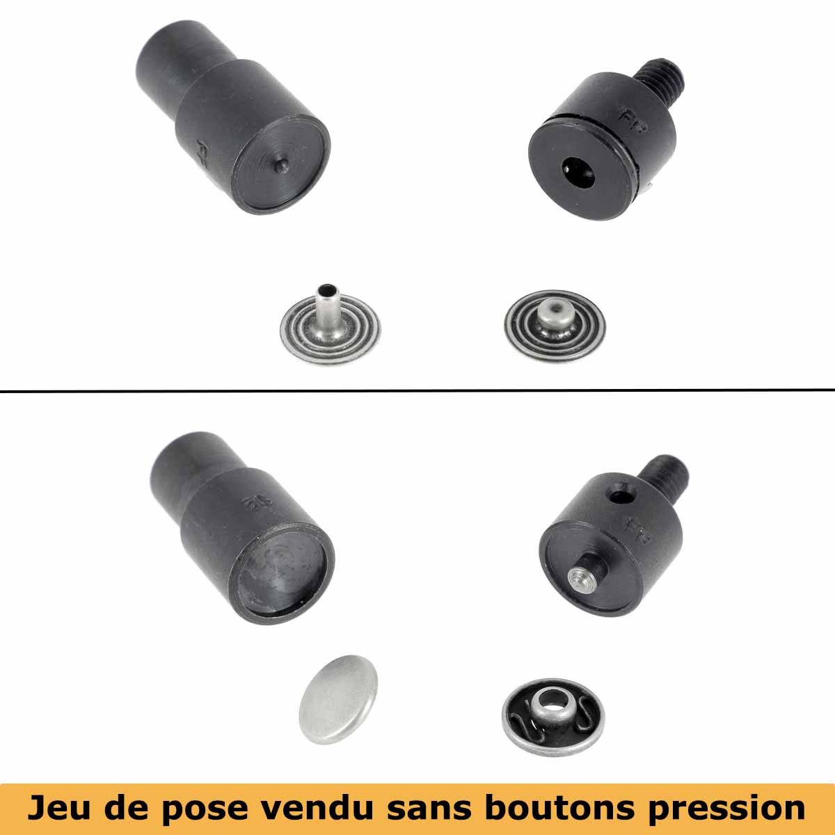 Jeu de pose presse d'établi pour boutons pression, outils Autres, compatible avec boutons de 12,5 mm, image montrant l'outil.