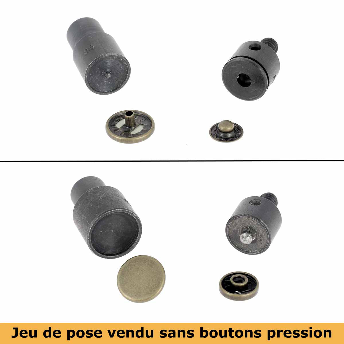 Outils de pose PRESSE D'ÉTABLI pour boutons pression de 15 mm, manuel, robuste, idéal pour fixer boutons pression sur tissus.