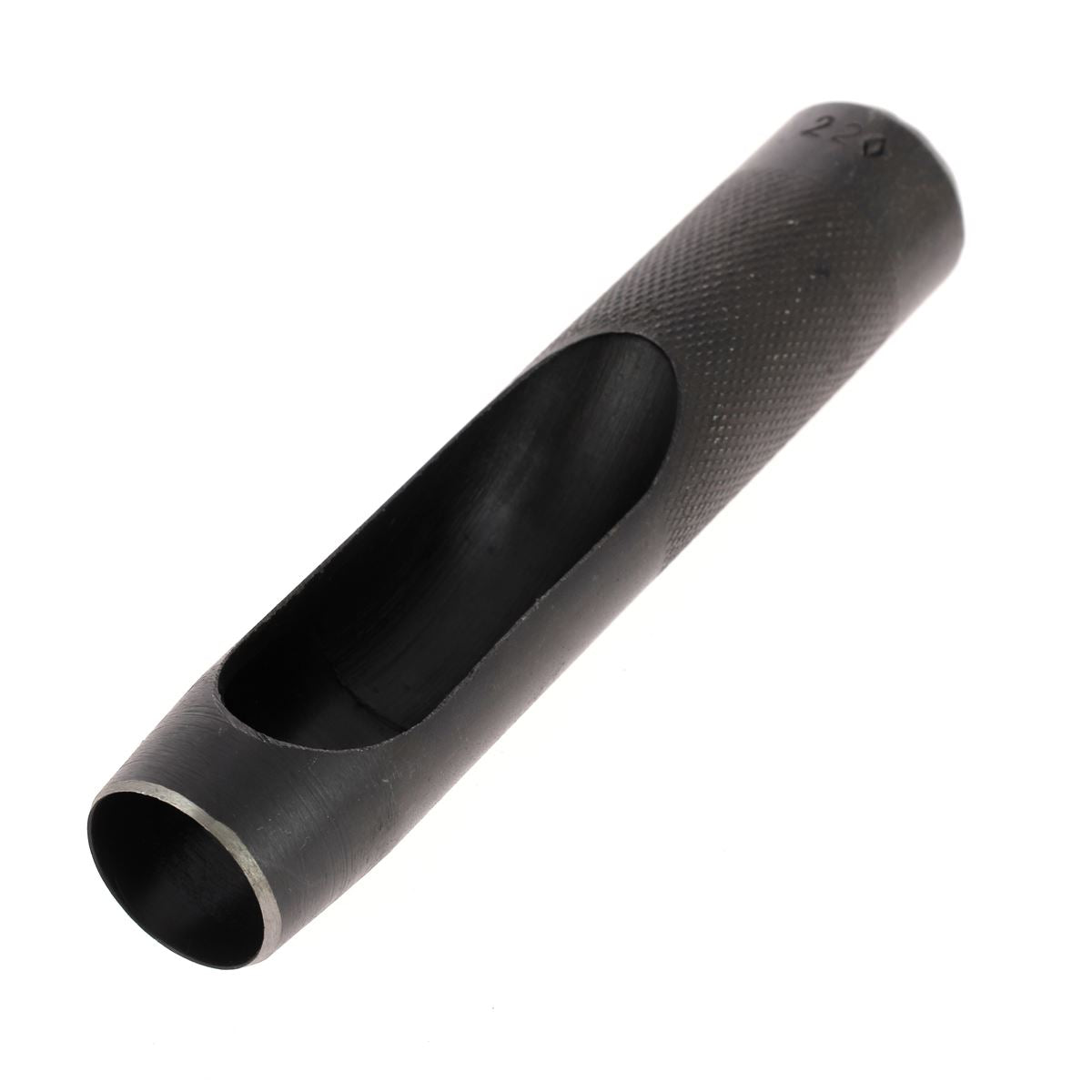 Outil emporte-pièce à frapper rond avec manche droit, utilisé pour découper des formes en métal ou en papier.