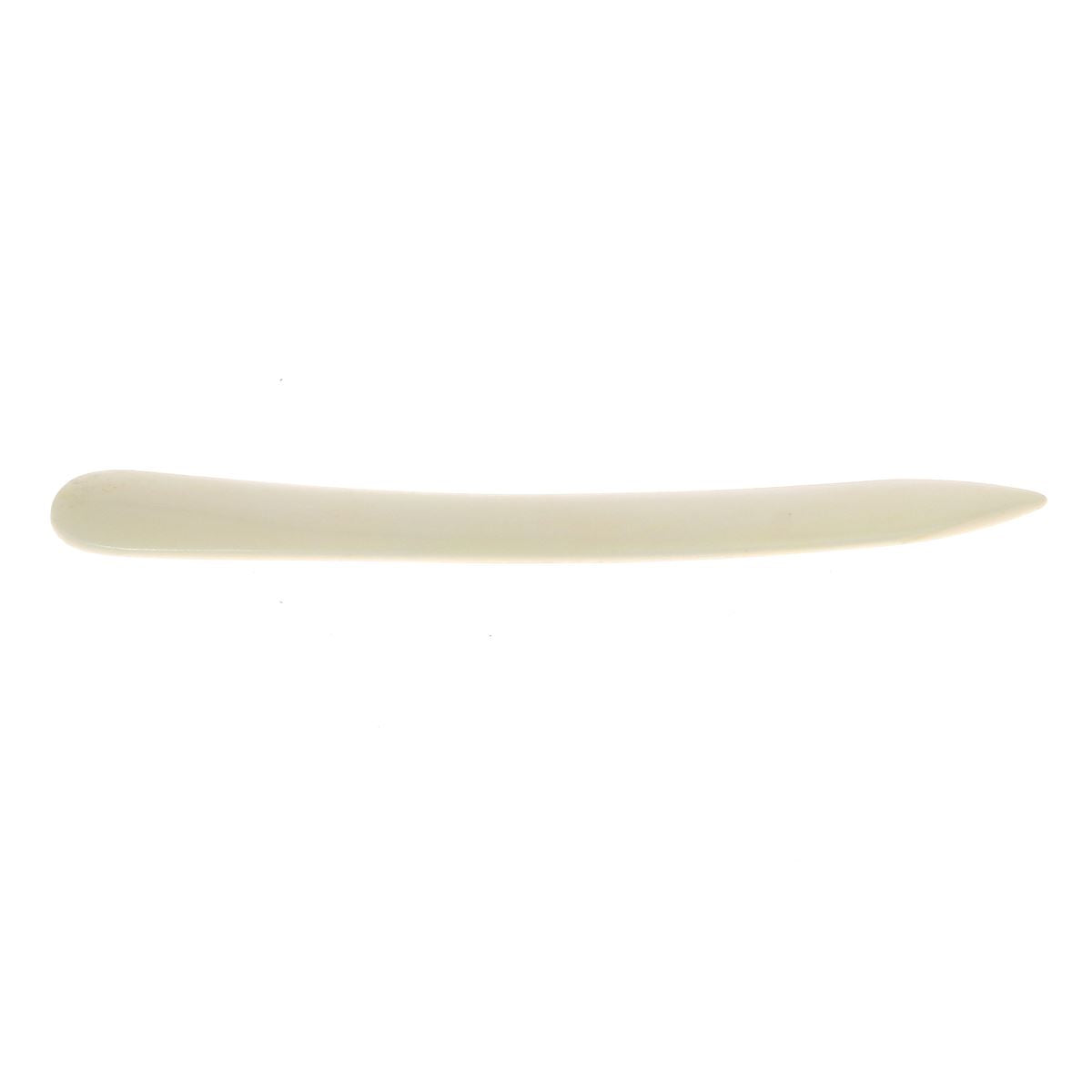 Lissette en os courbé de 16 cm, outil artisanal pour travail du bois, avec manche en os naturel, vue de face.