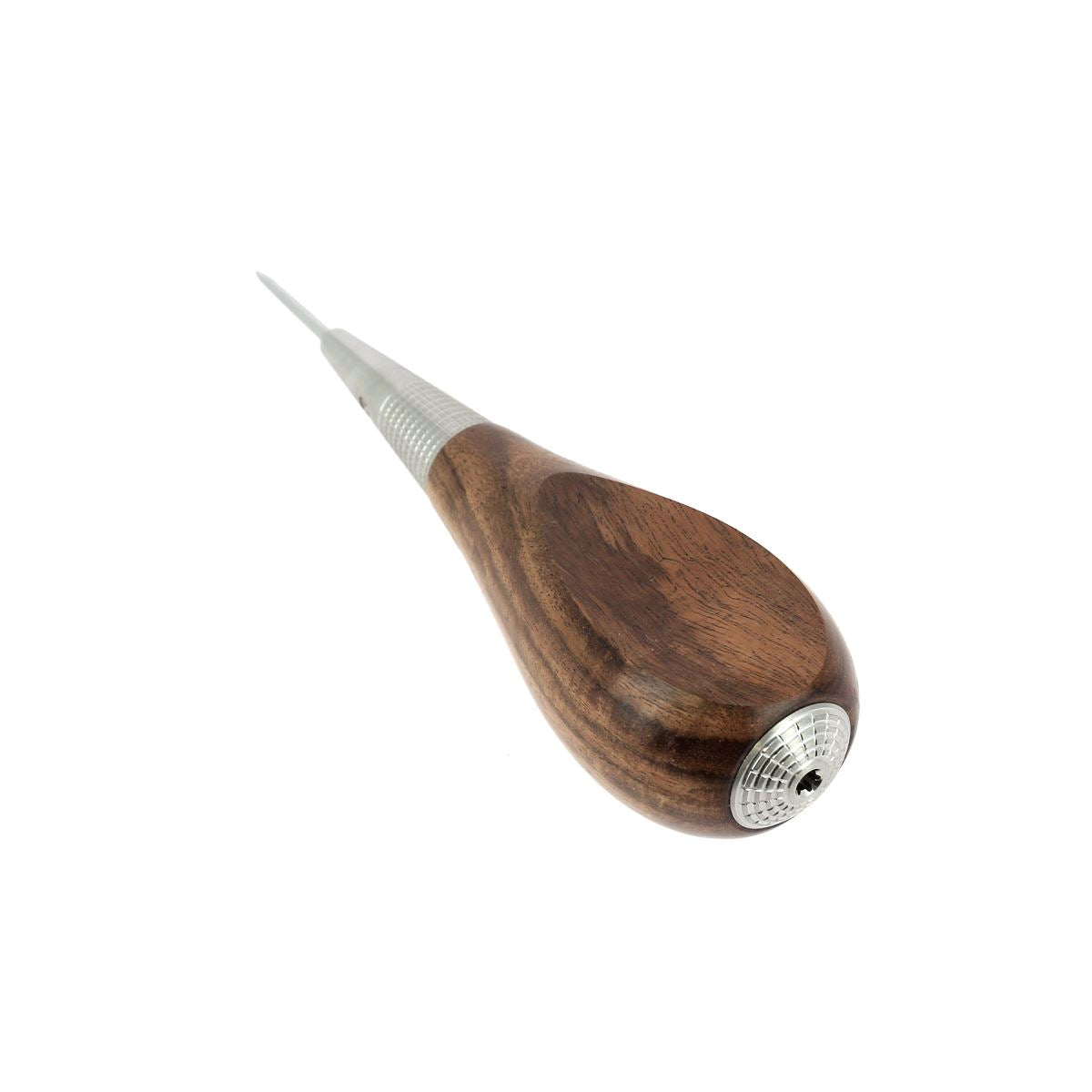 Alêne aux pinces maroquinerie Jérôme David Excellence, 2mm, avec manche en bois clair, utilisée pour la fabrication de maroquinerie.