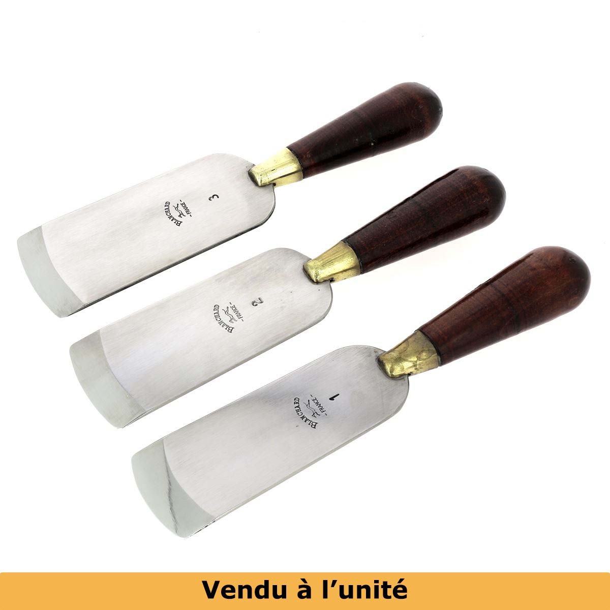 Couteau à parer droit Vergez Blanchard avec lame en acier inoxydable et manche en bois, outil de cuisine professionnel.