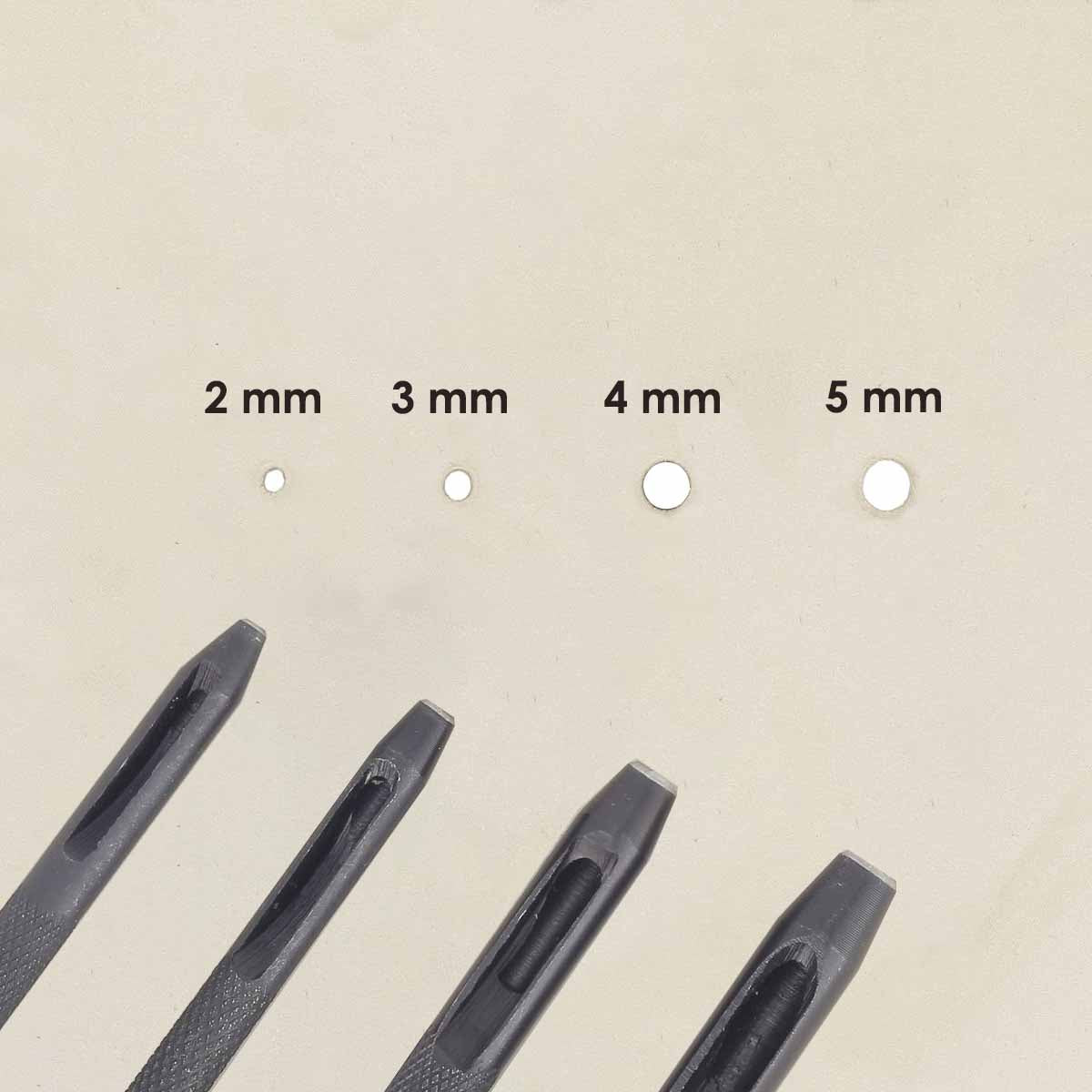 Ensemble de 4 emporte-pièces à frapper rond Tivoly, diamètres de 2 à 5 mm, outils pour travaux de métal.