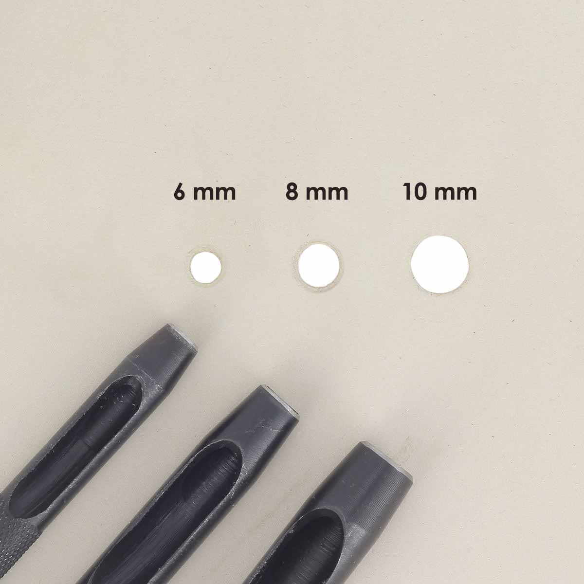 Ensemble de 3 emporte-pièces à frapper ronds Tivoly, diamètres 6, 8 et 10 mm, outils en métal pour bricolage.