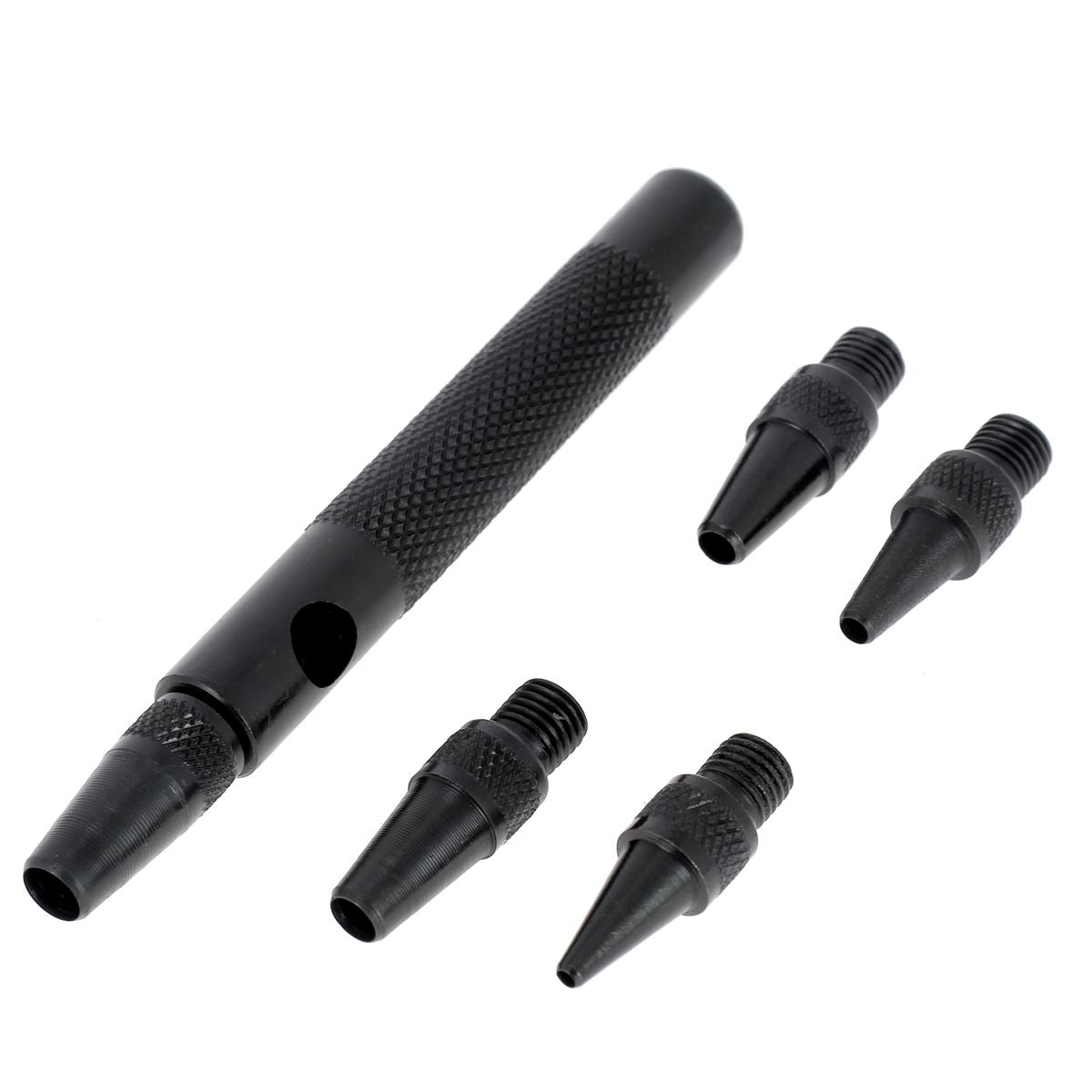 Ensemble de 5 emporte-pièces à frapper ronds Tivoly, diamètres 2 à 6 mm, outils interchangeables pour travaux précis.
