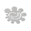 Gabarit RONDS en inox de Deco Cuir, outil pour découpe de cercles, visible avec dimensions sur le support.
